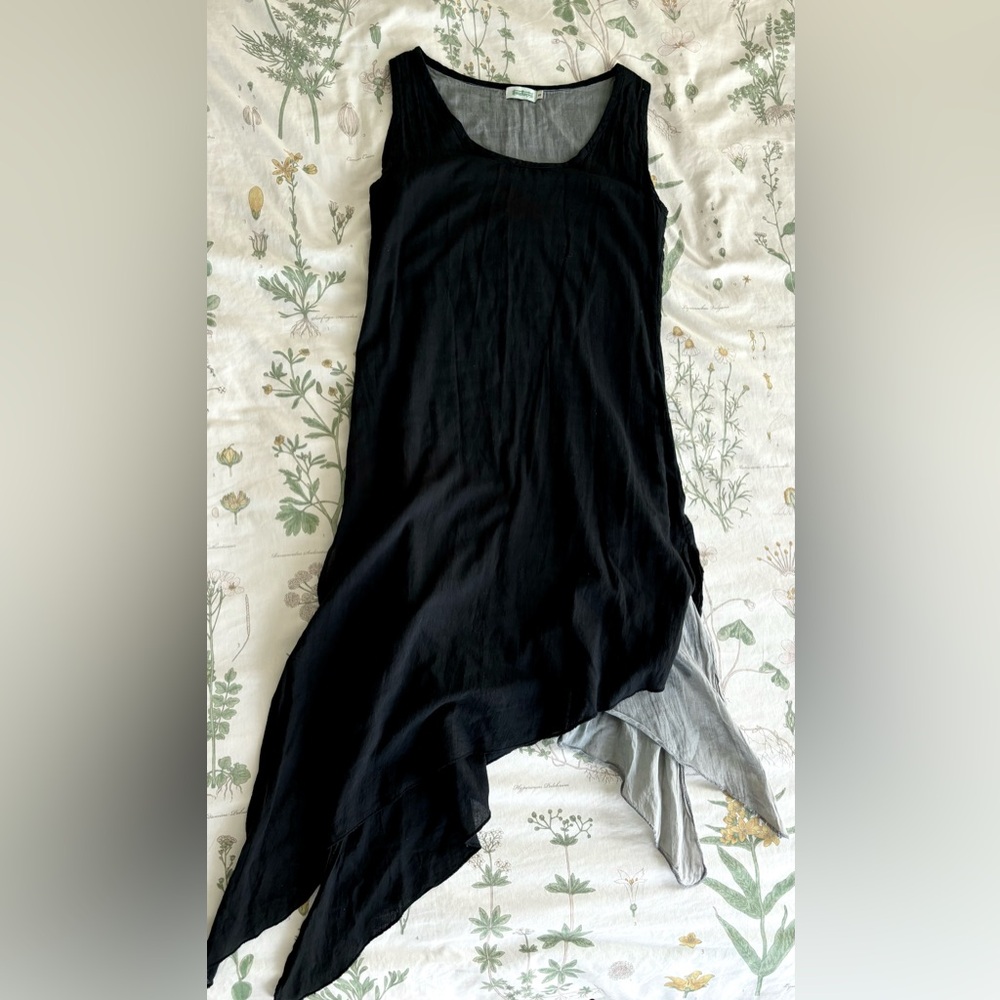 Dreadlocks Boho Asymmetrical Black and Grey Lightweight Cotton Dress - Picture 4 of 6